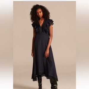 Rebecca Taylor Embroidered V neck size 0 - silk blend - high low maxi dress navy